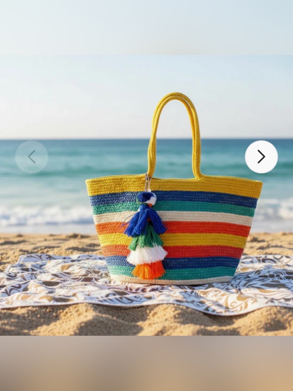 Earths Treasures Striped Colorful Woven Multi-Color Beach Tote Bag with Tassel